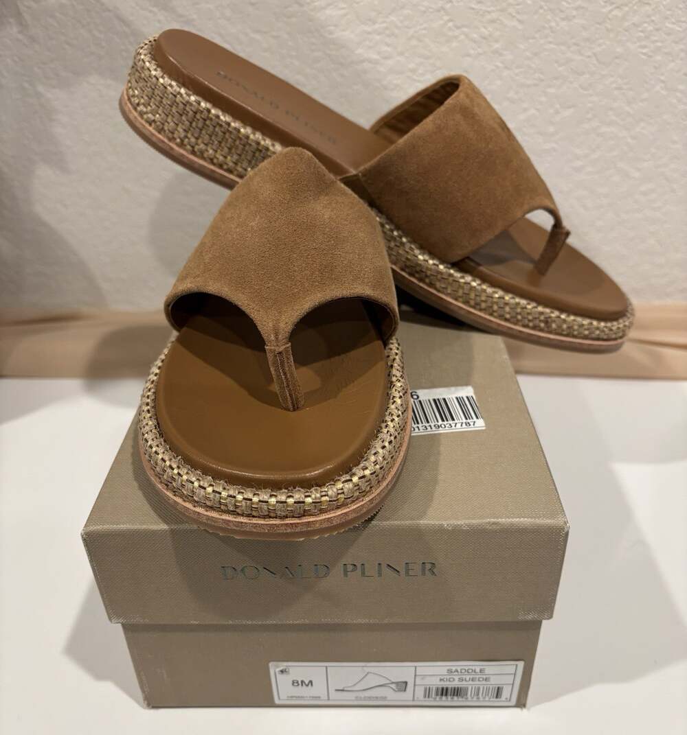 Donald J. Pliner Saddle Brown Suede Thong Slide Sandals – Women’s Size 8M